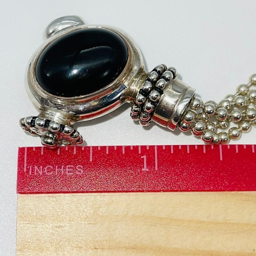 925 Sterling Silver Multi Strands Necklace Onyx & Amber Detachable Pendant - Picture 9 of 10
